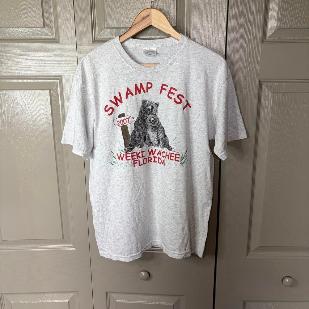 Vintage Hanes Swamp Fest 2007 Weeki Wachee Florida Bear Shirt Mens Medium Grey